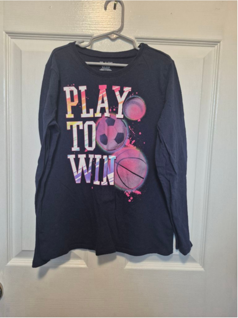 Girls PLACE Navy Multicolor Play To Win Long Sleeve Tee Size 10